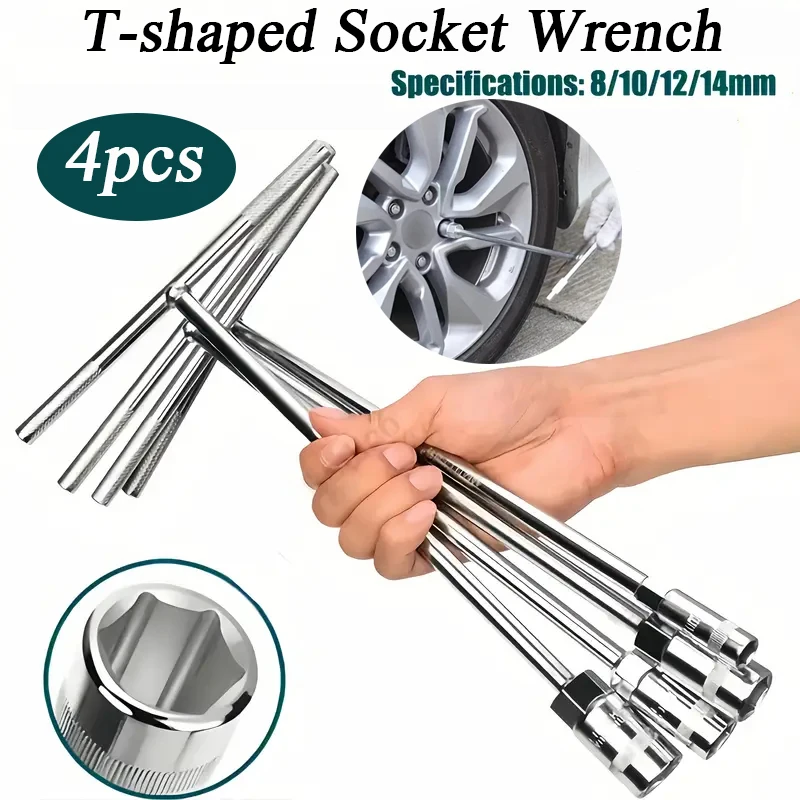 4 stücke 8mm 10mm 12mm 14mm T-förmigen Steckschlüssel Außensechskant High Carbon Stahl ratsche Set Auto & Motorrad Reparatur Werkzeuge