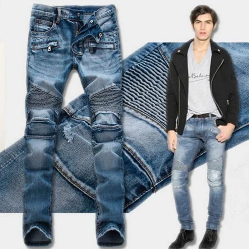 2021 neue Mode Herren Moto Biker Gerade Jeans Frühling Herbst Punk Streetwear Trouers Casual Denim Designer Hosen Größe 28-42 Image
