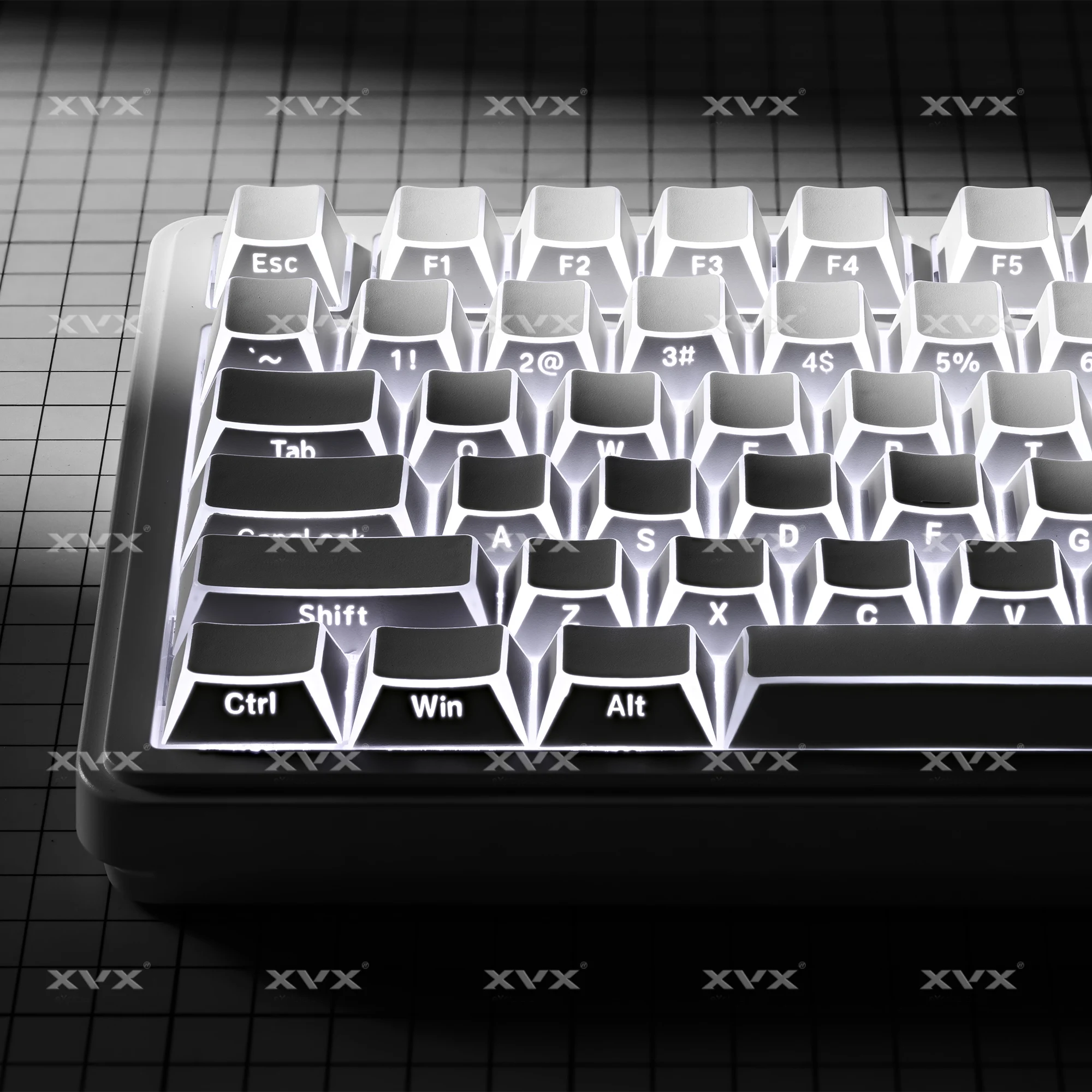 XVX White Shadow Tastenkappen, PBT-Seitendruck, durchscheinende Tastenkappe, Kirschprofil, 136 Tasten, durchscheinend um die Kanten Image