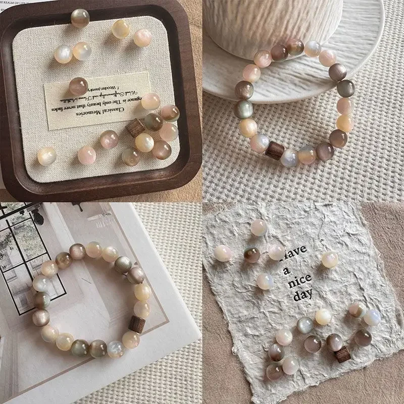 Vintage-Armband mit rosa braunen Perlen, einzigartiges, stilvolles Schmuckgeschenk für Frauen, Freundschaftsarmbänder Mgaт