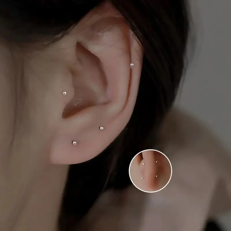 2 stücke Ohr Piercing Silber Nadel Ohr stock Ohr stecker für Frauen halten Ohrloch kleine winzige runde Kugel Ohrschmuck Image