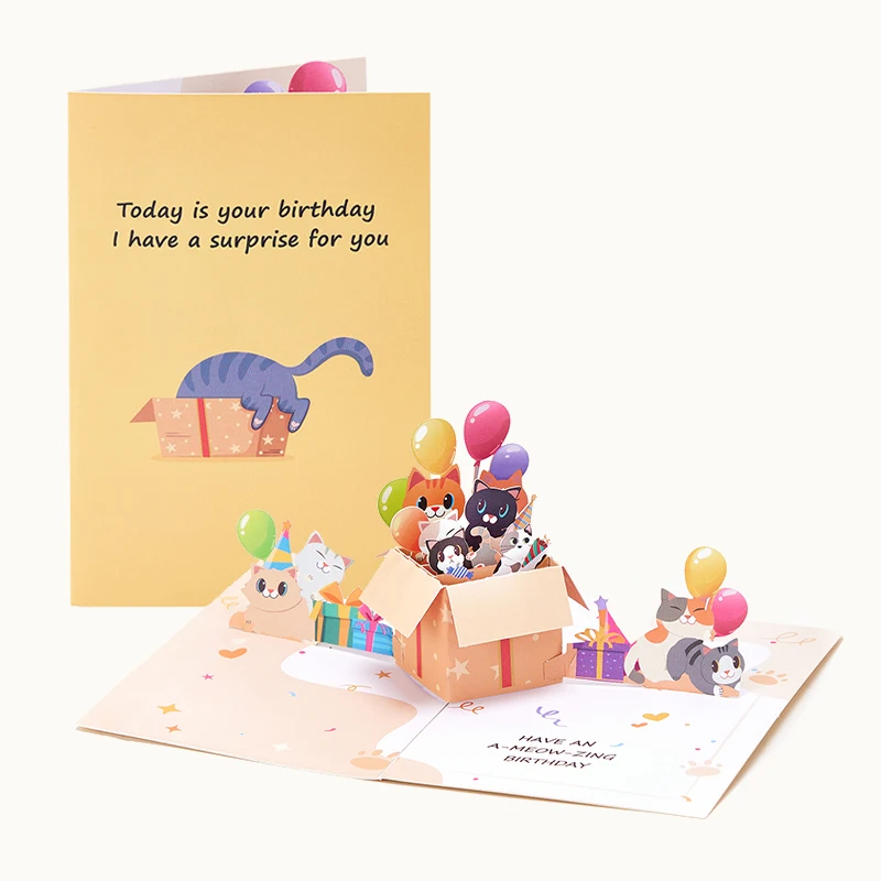 Pop-up-Grußkarte für Katzen, unterhaltsame Grußkarte, niedliche Geburtstagskatzen-Geburtstagskarte mit Umschlag, kreative Feier, Geburtstagsgeschenke Image