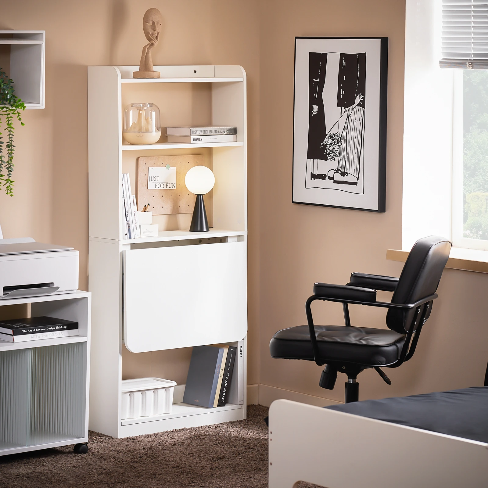 SoBuy FWT92-H-W Klappbarer mit Ablagen Kleiner Schreibtisch Arbeitstisch Bürotisch Klapptisch für Homeoffice Wandtisch