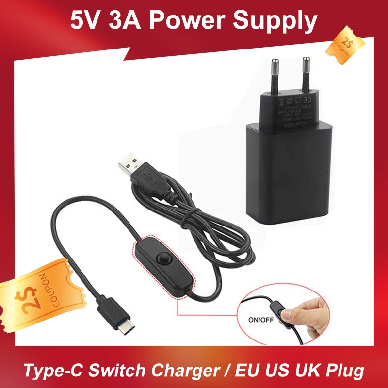 Raspberry Pi 4 Netzteil 5V 3A USB-C Micro-USB Schalter-Ladekabel EU US UK AU Stecker Stromversorgung für Raspberry Pi 4 Modell B Image