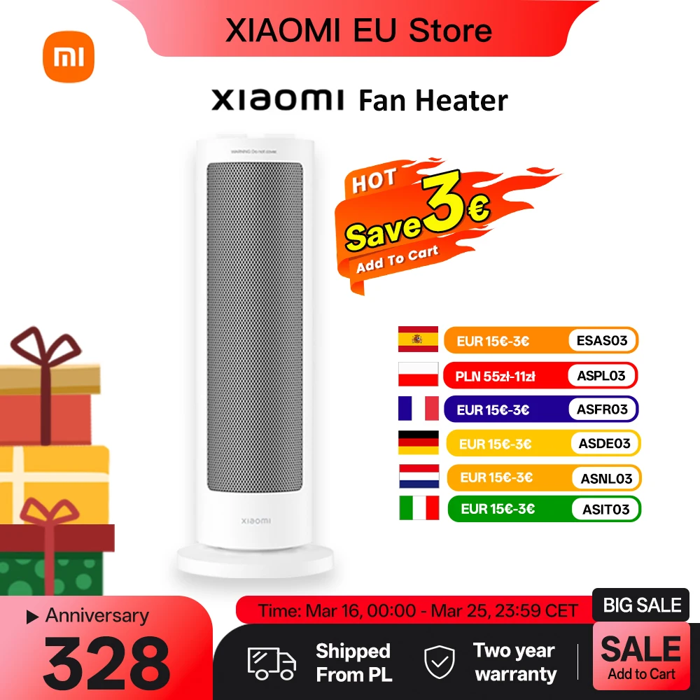 XIAOMI Heizlüfter, kompakter, schnell erhitzender, oszillierender elektrischer Heizlüfter für zu Hause mit Thermostatischer Steuerung