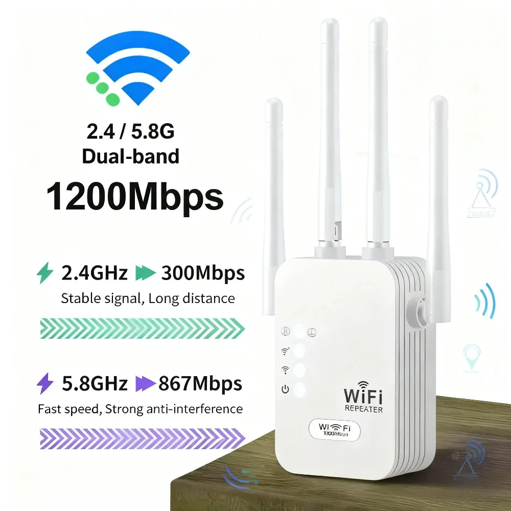 1200Mbps WiFi Repeater Wireless Router WIFI Extender Verstärker Dual Band 2,4G/5GHz Wi-Fi Signal Booster lange Reichweite Netzwerk Image