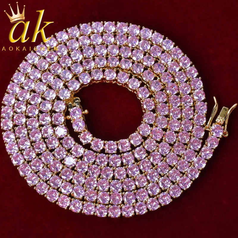 Aokaishen Halsband Männer Halskette Rosa Kubikzircon Tennis Kette Hip Hop Schmuck Kostenloser Versand Artikel 2021 Trend
