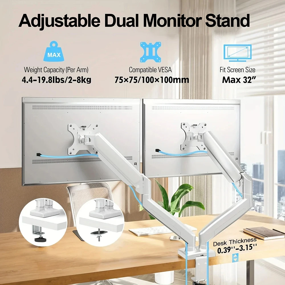 Dual-Monitor bis zu 32 Zoll und 19,8 lbs pro Bildschirm, mechanischer Arm, Schreibtischhalterung, VESA, 100 x 100 mm, höhenverstellbarer Monitorständer Image