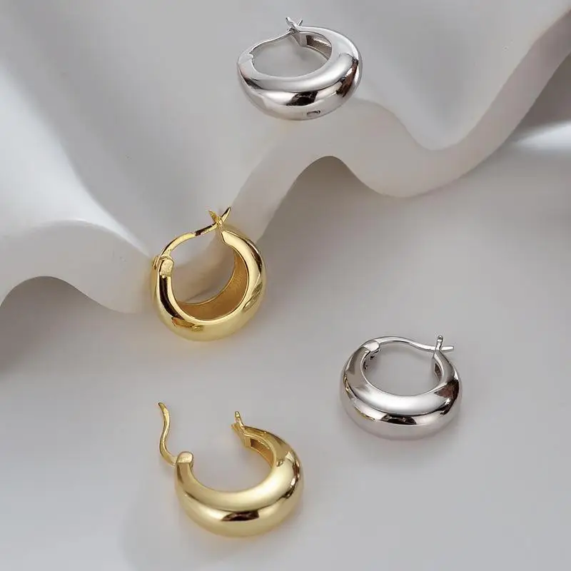 925 Sterling Silber vergoldet Chunky Creolen für Frauen Geometrische Kreis Punk Ohr Schmuck Party Geschenke 2021 Neue Dropshipping