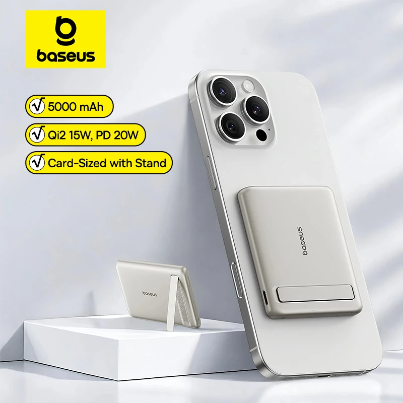 Baseus Qi2 Magnetische Powerbank mit Ständer PD 20W 5000mAh Tragbare Kabellose Schnellladung Powerbank für iPhone Samsung Xiaomi Image