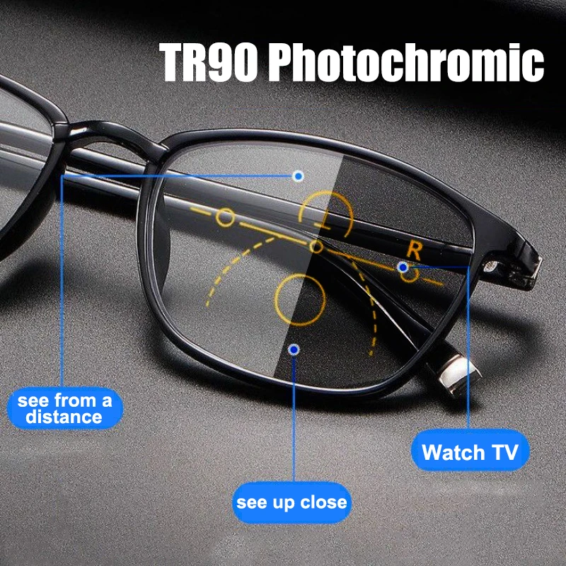 TR90 Runde Photochrome Multifokale Lesebrille Männer Mode Progressive Anti Blue Ray Presbyopie Brille Brillen Image