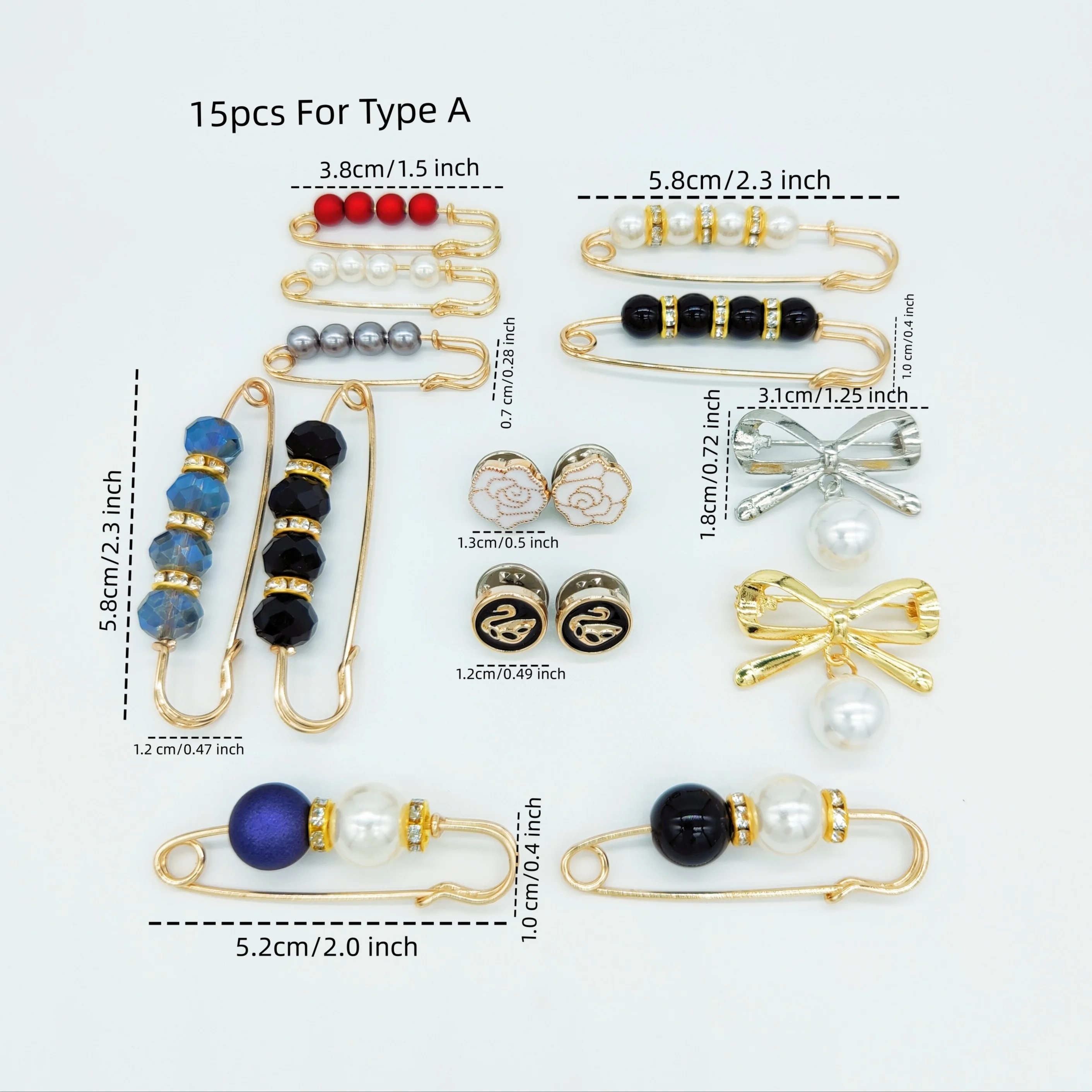 15-teiliges Set modischer Pin-Broschen, Anti-Exposition, verstellbare Taillengröße, praktischer und eleganter Schmuck Image