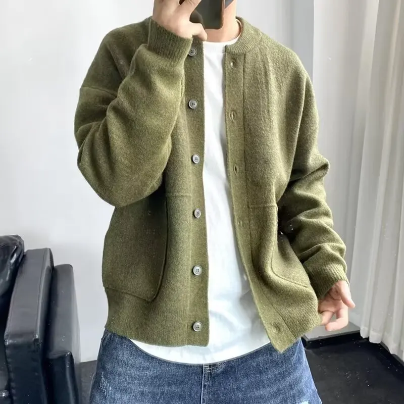 Verdickte Strickjacke männer Neue Herbst Winter Trendy Rundhals Pullover koreanische Reine Farbe Einfache Design Coole Jugend Pullover Image