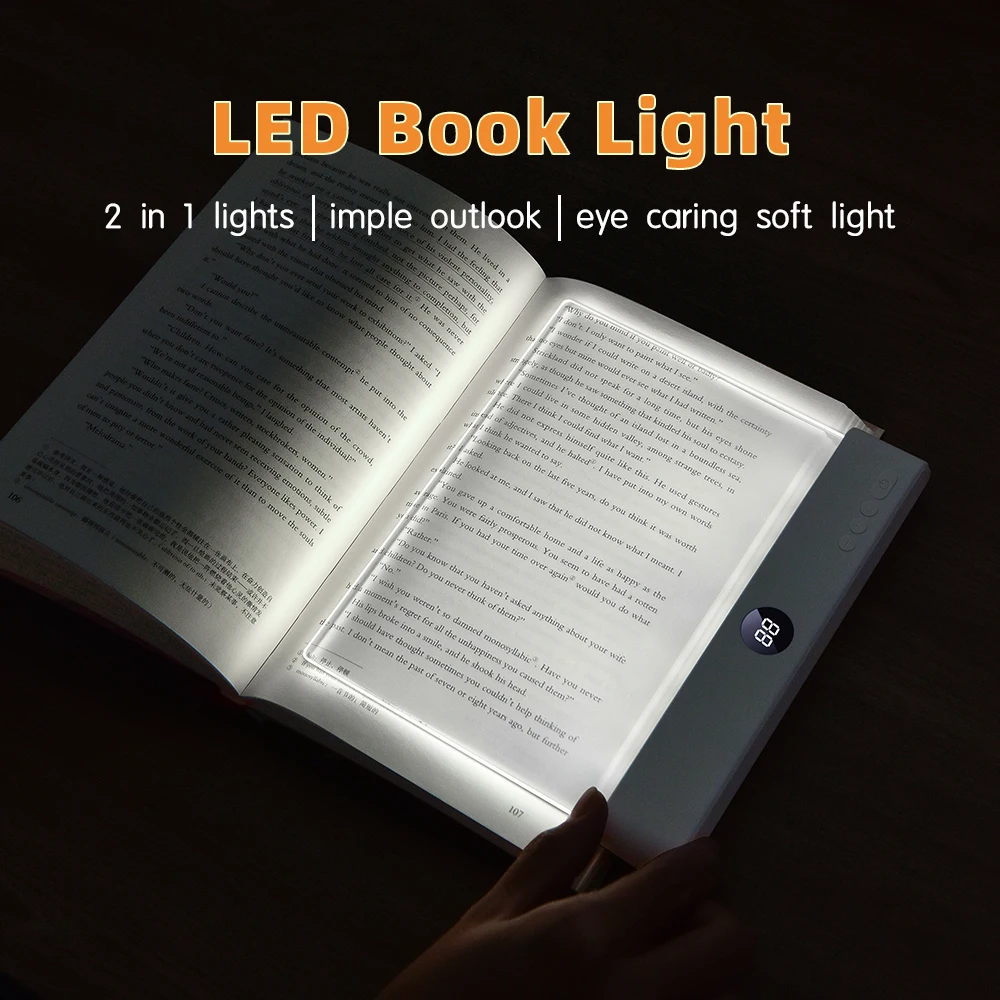 LED-Leselampe Wiederaufladbar Klare LED-Flachbuchlampe Augenschutz 3 Farben Timer Leselampe Bett Schlafzimmer Nachtlicht