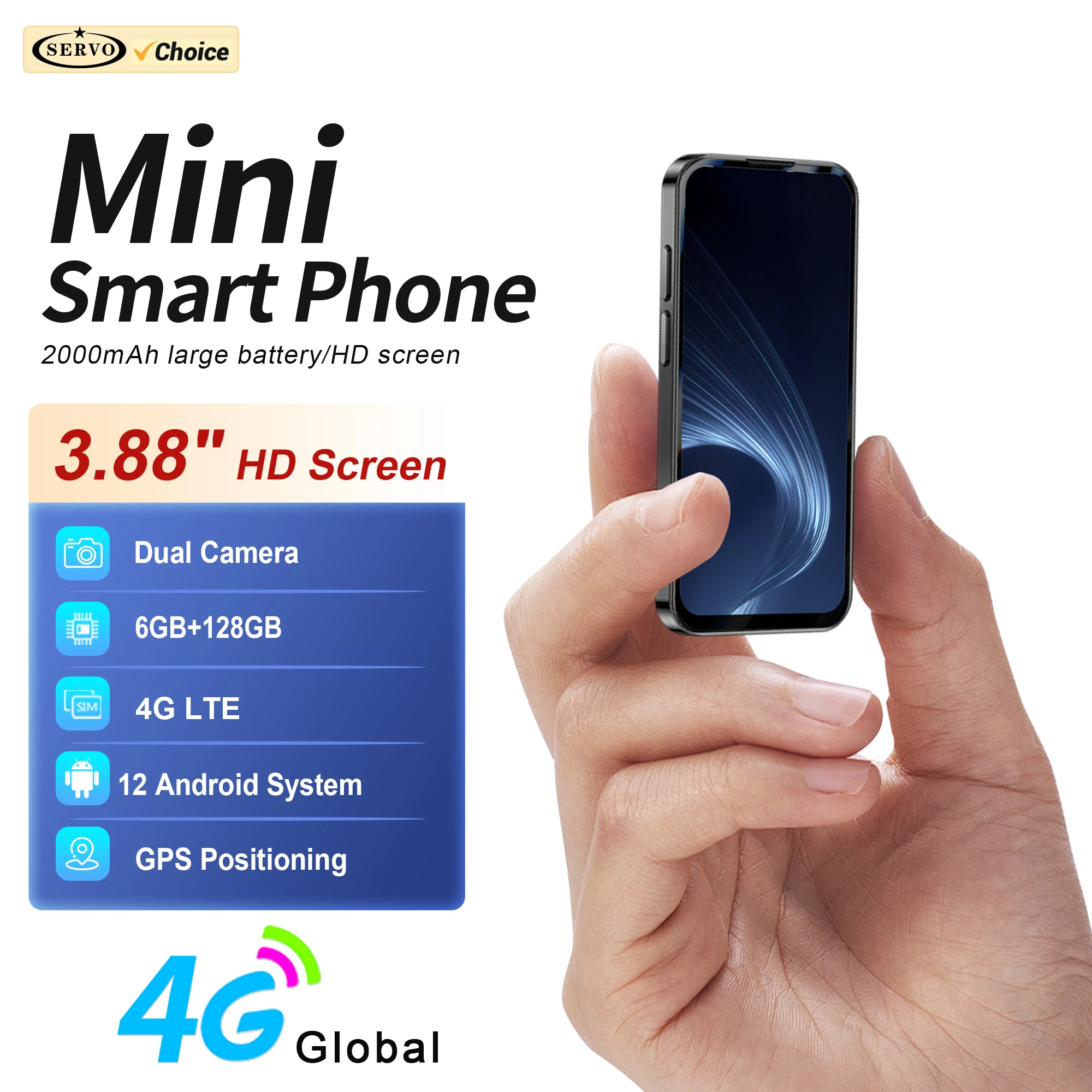 SERVO 19PRO 4G LTE Mini-Smartphone Android 12 System 3/4/6GB+32/64/128GB Play Store WLAN Gesichtserkennung Kleines Smartphone 2SIM Standby