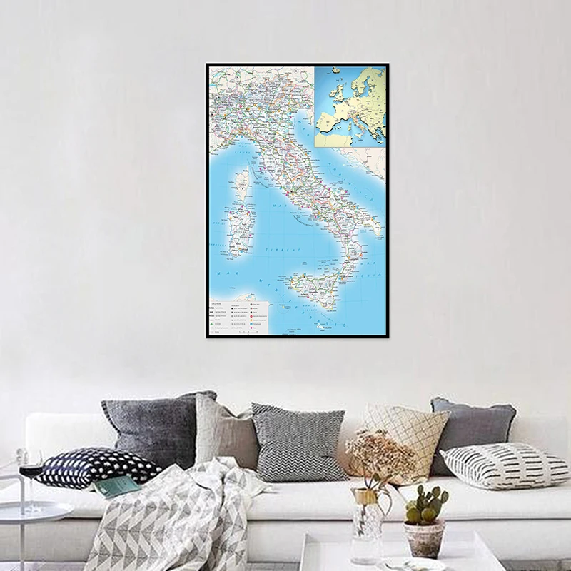 Geografie-Lehrmittel auf Italienisch - Italienische Karten-Wandkunst, Leinwanddrucke für Heim- und Bürodekoration Image