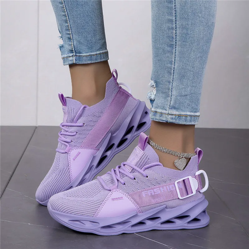 Trendige Lila Freizeitschuhe für Damen und Herren Blade Laufschuhe Übergröße 48 Leichte Atmungsaktive Sportschuhe Herren Mesh-Sneaker