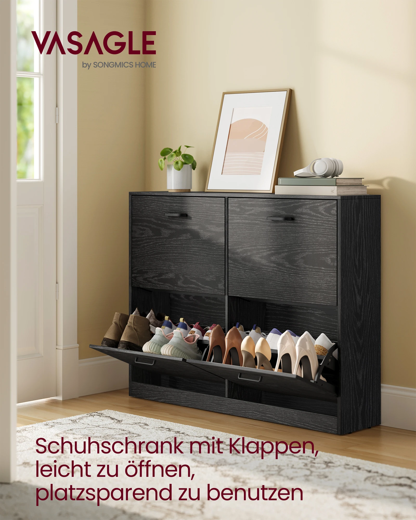 Schuhschrank 4 Klappen, Schuhkipper, Schuhregal, Schuhaufbewahrung, Trennwand verstellbar, für 16-28 Paar Schuhe, Flur