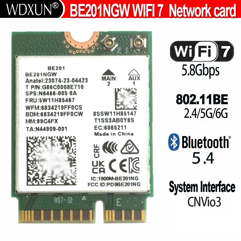 Tri-Band WIFI 7 802.11BE BE201 BE201NGW 8774 Mbit/s Wireless-Karte M.2 CNVIO 3 BT5.4 für Win10/11 64-Bit Image