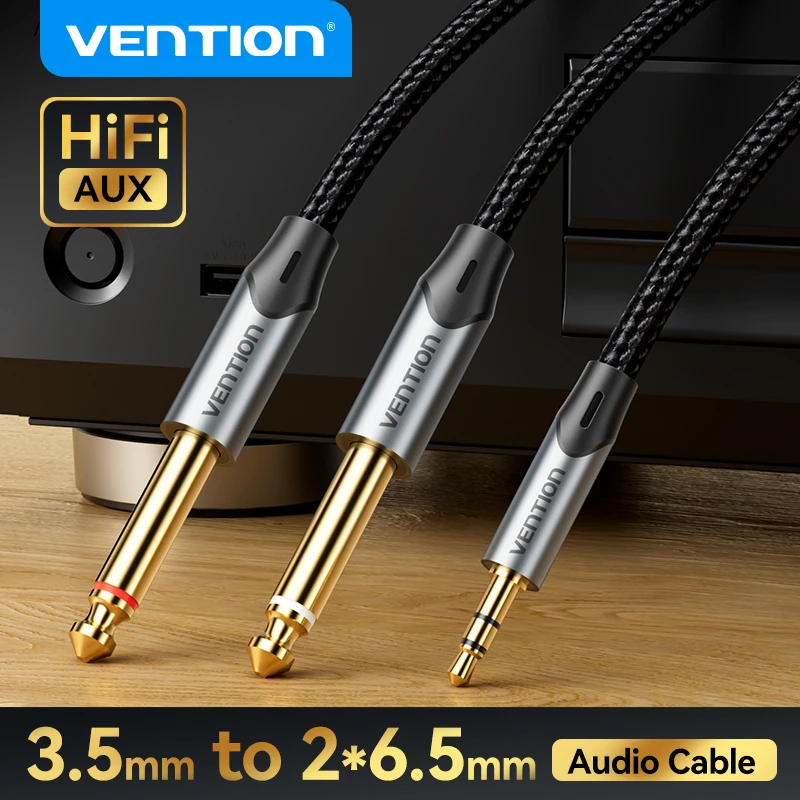 Vention 3,5 mm auf Doppel 6,5 mm TRS-Kabel AUX-Adapter Audiokabel 6,5 Klinke auf Stereo 3,5 Klinke für Mixer-Verstärker 6,35 mm Adapter Image