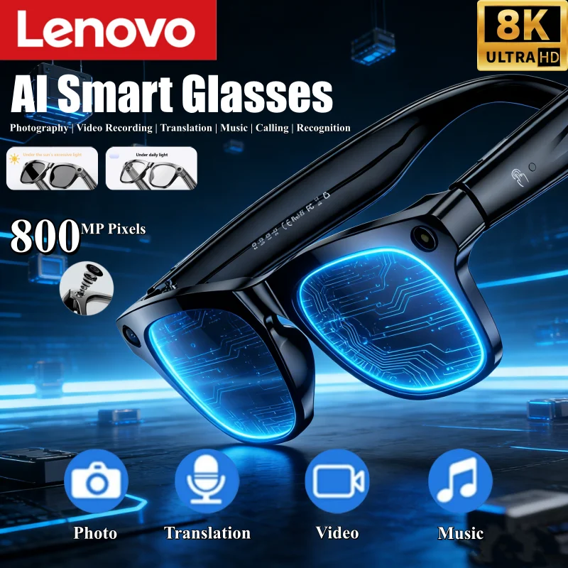 Lenovo Neue Verbesserte Smarte KI-Brille Mit Kamera Videoaufnahme Fotoerkennung Bluetooth-Anruf Übersetzung Sprachgesteuerte Sonnenbrille Image