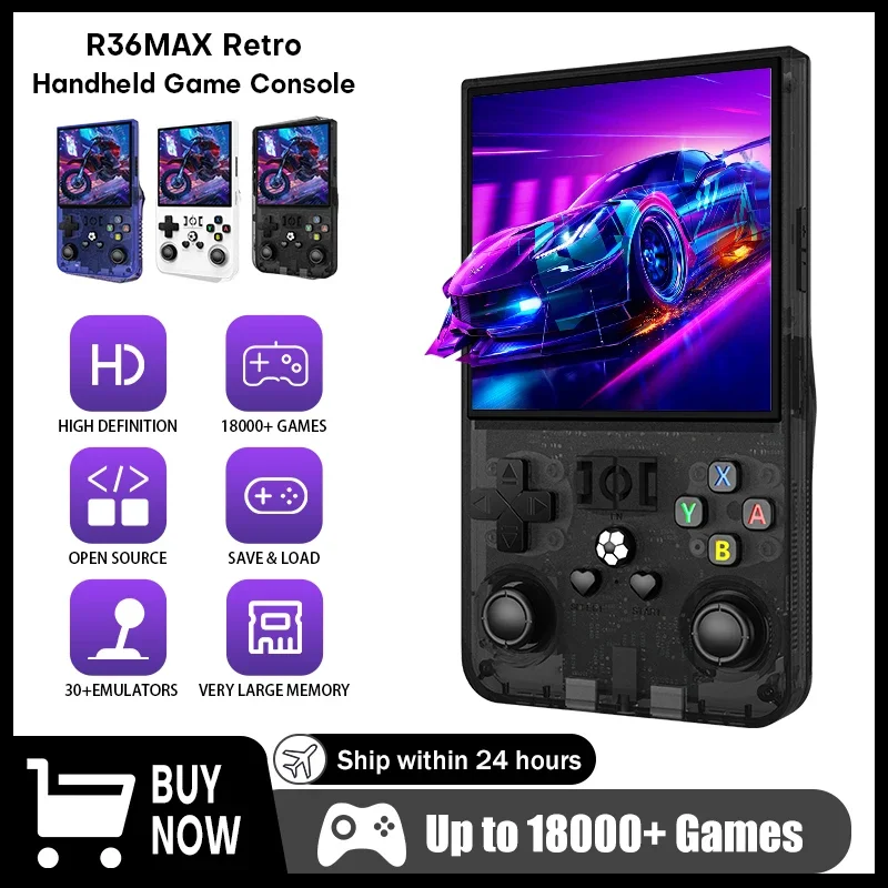 Open Source R36MAX Retro Handheld-Spielekonsole 64/128 GB 4,0 Zoll IPS-Bildschirm RK3326 Chip Tragbare Videospiel-Spieler-Konsole Geschenk