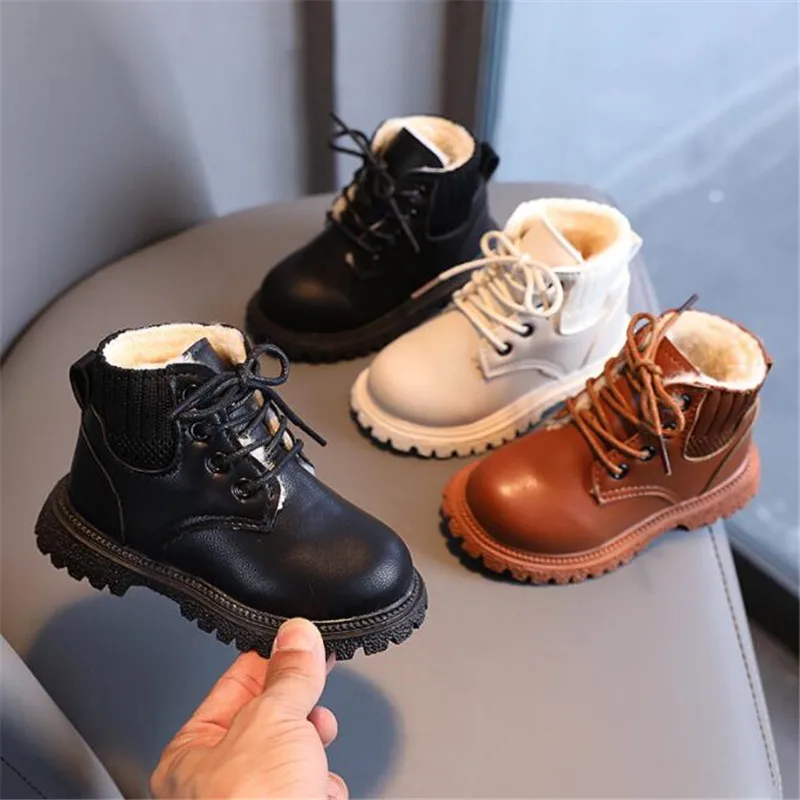 Kinder Leder Chelsea Stiefel wasserdichte Kinder Turnschuhe beige Kleinkind Schneeschuhe Mädchen Winter Schuh Junge Image