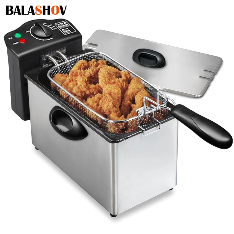 2000 W elektrische Fritteusen, Ölofen, verstellbarer Thermostat, gebratenes Huhn, Grill, Französisch, 4 l, Pommes Frites, Bratmaschine, Heizkocher Image