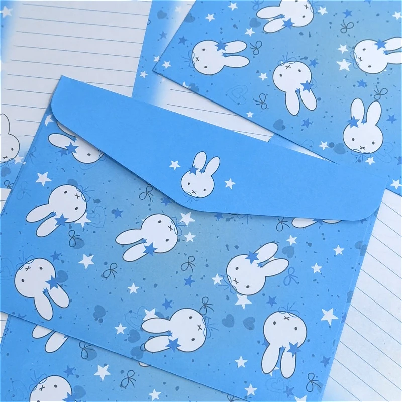 Kawaii Miffy Brief-Schreibset, Umschläge und Notizpapier mit Sternenhimmel, niedliches Briefpapier, Geschenk, Grußkarten für Stift, Pal-Geschenke, Studenten Image