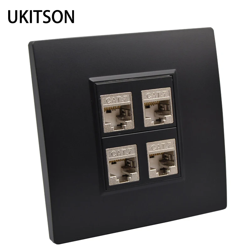 4 Ports Shield CAT7 CAT6A RJ45 Keystone Jack Wandpaneel-Frontplatte in Schwarz mit abgeschirmter CAT.7 10 GB Internet-Steckdosenplatine Image