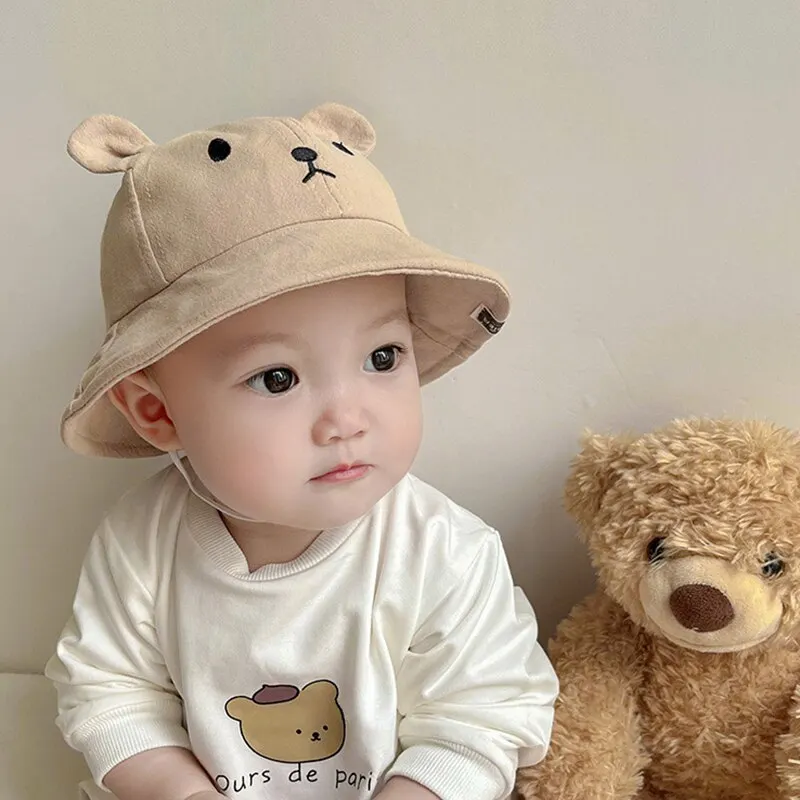 Süßer Bär Baby Eimer Hut mit Ohren Junge Mädchen Baumwolle Kinder Sonnenhut Outdoor Sommer Kind Panama mütze Image