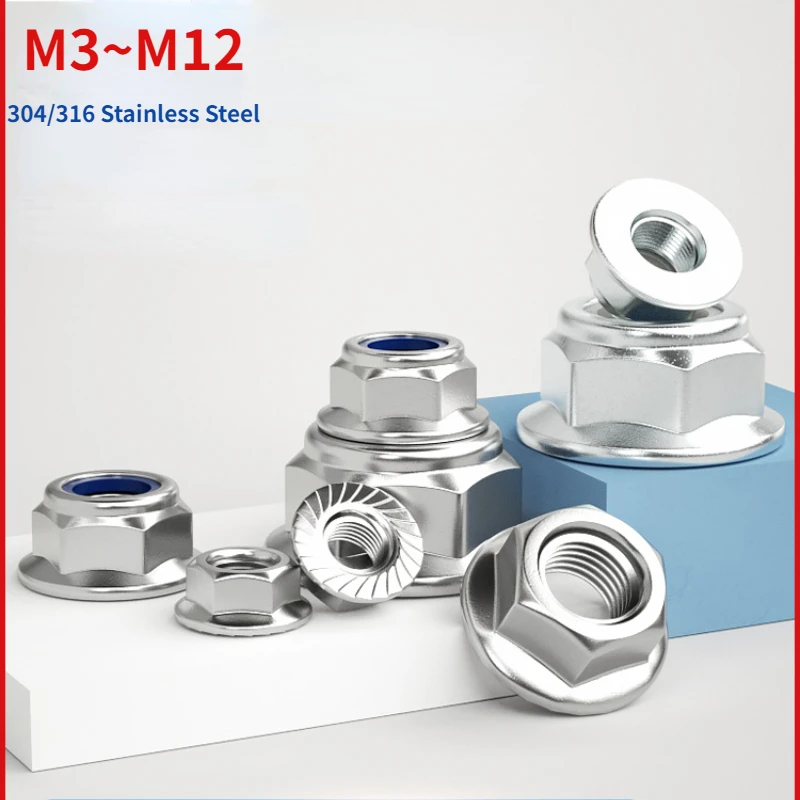 M3 m4 m5 m6 m8 m10 m12 a2/a4 Edelstahl Sechs kant flansch Nylon einsatz Konter mutter selbstsicher nde Nylock Konter mutter Image