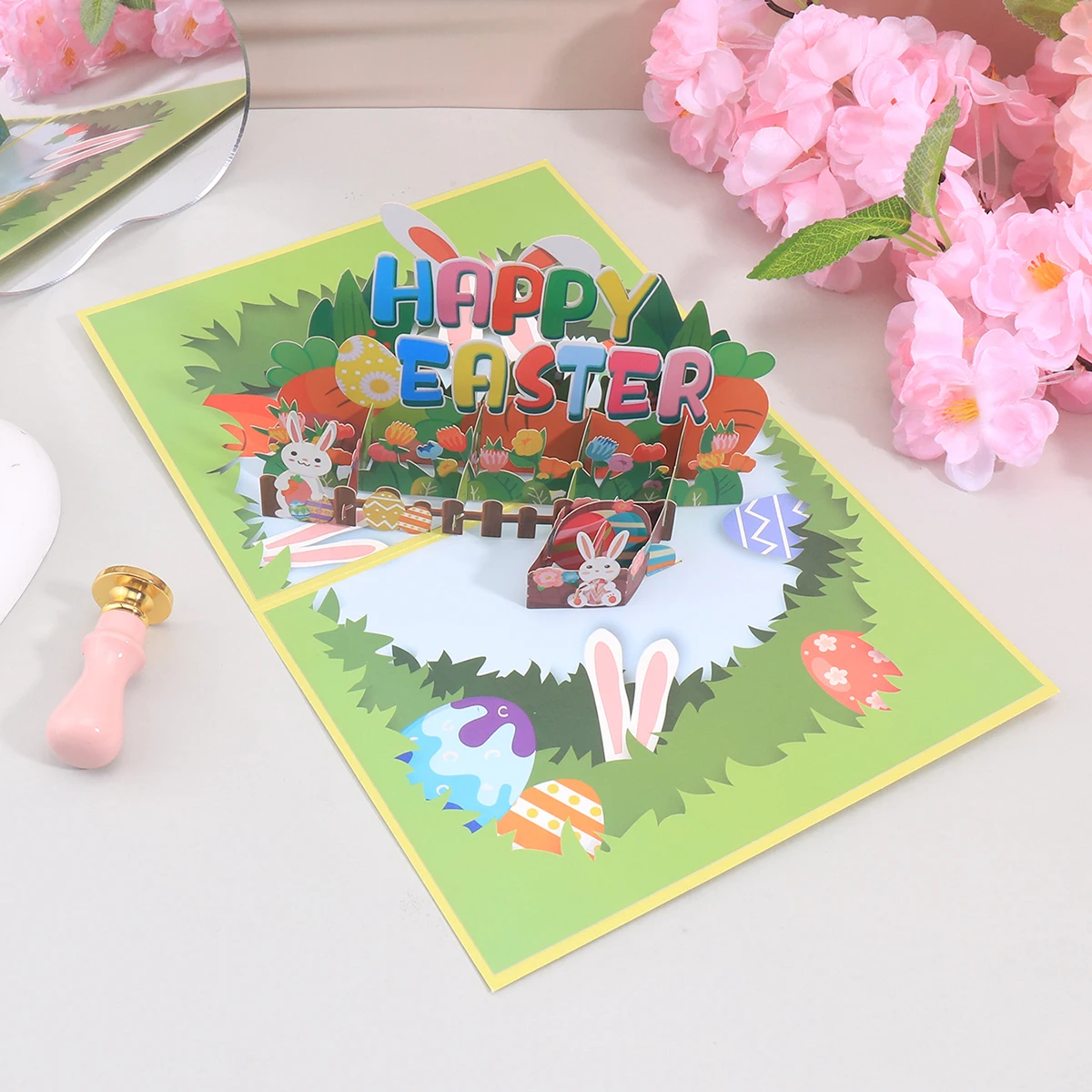 Oster-3D-Papier-Skulptur-Grußkarte, Kreative Hasenförmige Karte mit Glückwünschen, Inklusive Umschlag, Feiertagsgeschenk Image