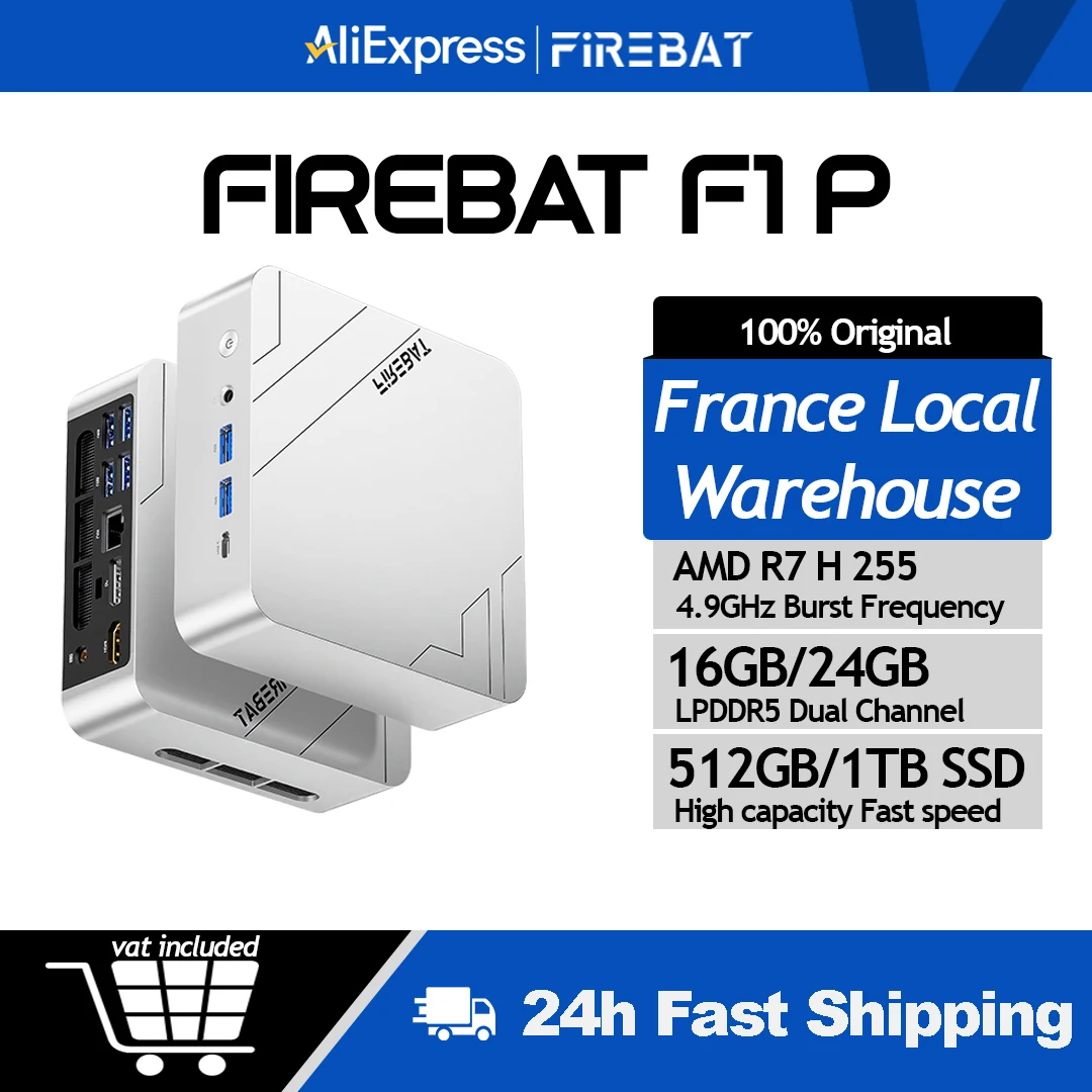 Firebat Mini-PC F1 P AMD Ryzen 7 H 255 DDR5 16GB 24G 512GB 1TB SSD Windows 11 Pro Desktop Mini-Computer USB 4.0 Wi-Fi 6 BT 5.2 Image