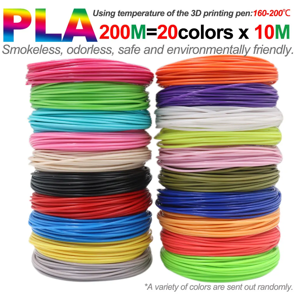 PLA-Filament, Durchmesser 1,75 mm, farbiges 3D-Druckmaterial für 3D-Stifte, 10/20/30 Farben, 100 m, 150 m, 200 m, farblos, geruchlos und sicher Image