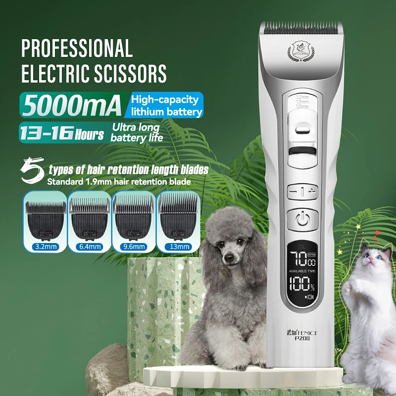 Fenice Haarschneidemaschine für Hunde, Haarschneidemaschine, Fellpflege, Haustiere, Haarschnitt-Trimmer, Rasierer-Set, Haustiere, kabellos, wiederaufladbar, professionell Image