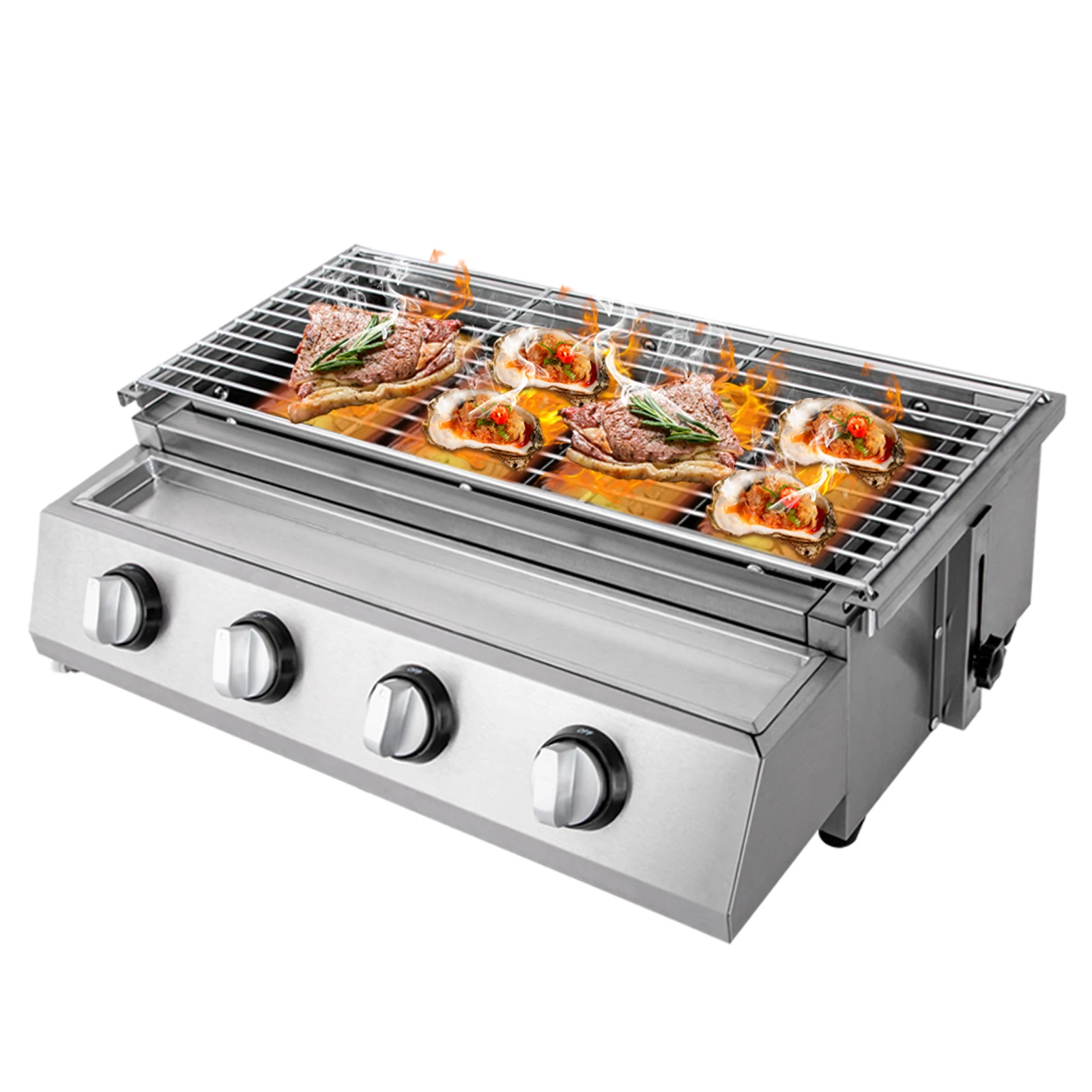 Professioneller tragbarer Tisch-Propan-/LPG-Gasgrill aus Edelstahl mit 4 Brennern, rauchfrei, für Camping und Innen- und Außenbereiche Image