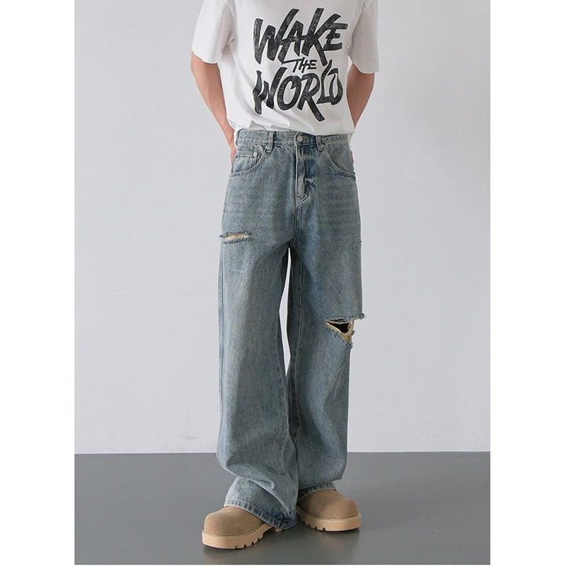 2026 Frühling Sommer Neue Herren Baggy Zerrissene Straight Leg Wide Leg Jeans Amerikanischer Stil Vintage Trend Vielseitige Denim-Hose Image