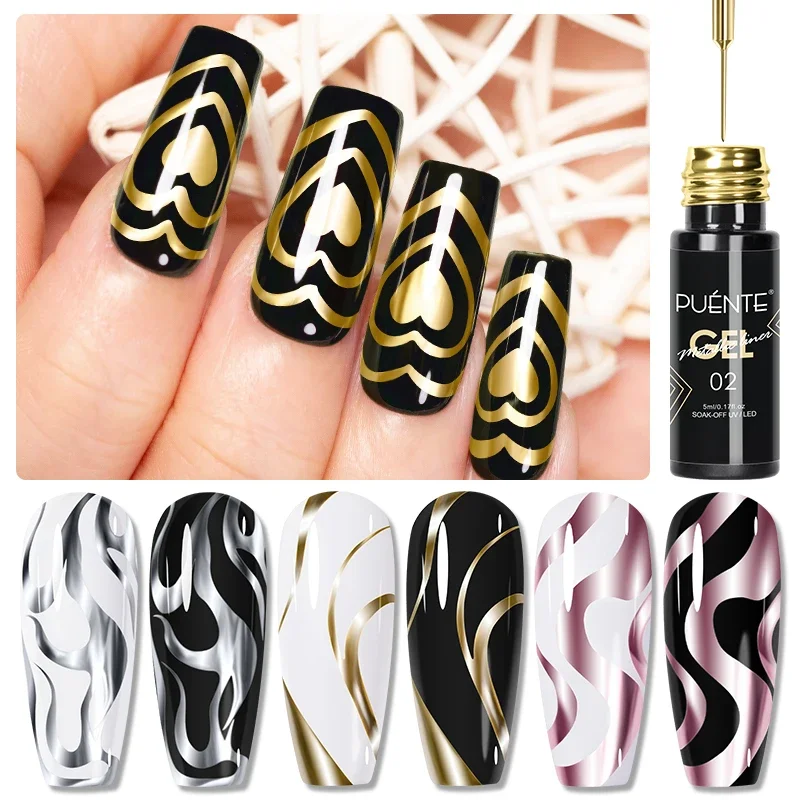 5 ml goldener, silbrig-metallischer Liner-Gel-Nagellack mit Chrom-Spiegeleffekt, semi-permanenter Lack für atemberaubende französische Nagelkunst Image