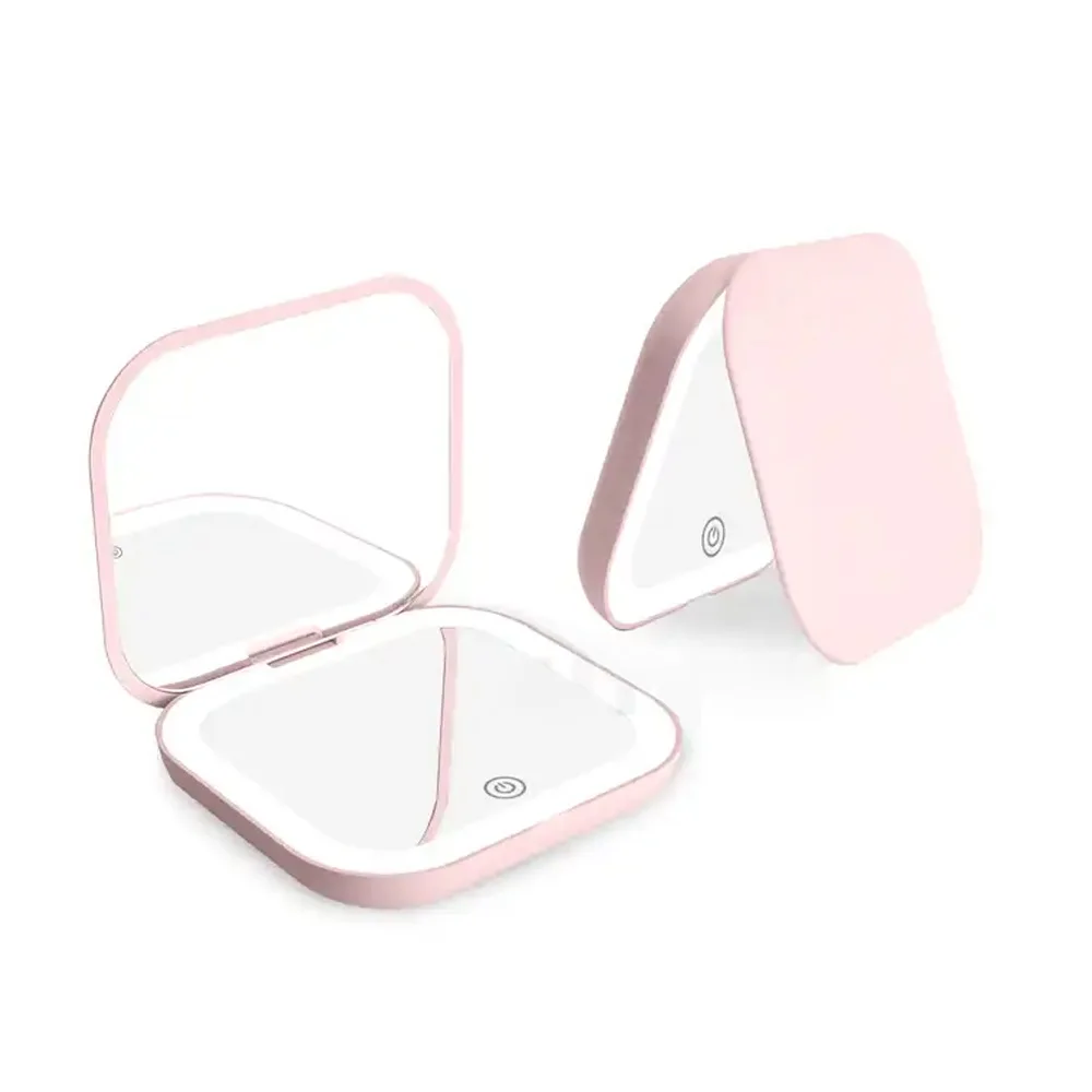 Kompakter Spiegel mit Beleuchtung, 1-fache/2-fache Vergrößerung, tragbarer, faltbarer Handspiegel, kleiner LED-Reise-Make-up-Spiegel für Geschenk, Handtasche