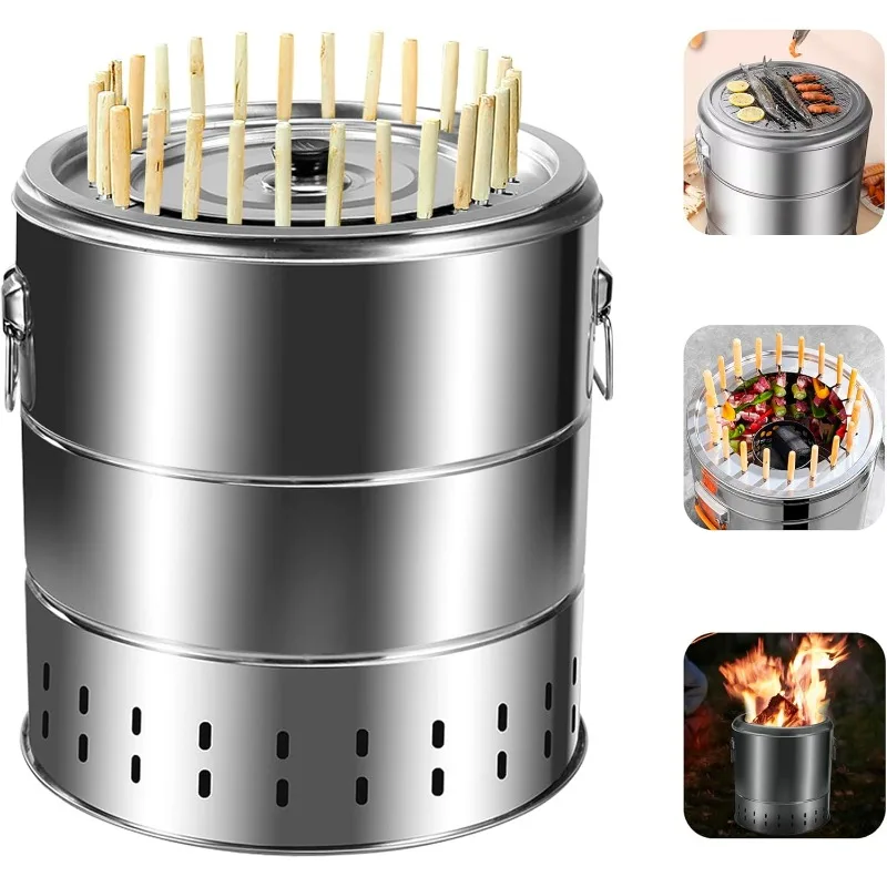 Edelstahl Wrap-around Grill Holzkohle Grill Rauchfreien Grill Kochen Rost Tragbare Camping Ofen Haushalt Grill Werkzeuge Image
