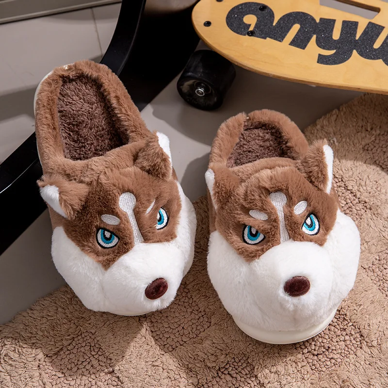 Plus Größe 50, flauschige Hausschuhe für den Innenbereich, für Damen und Herren, warme Winterschuhe, niedlicher Cartoon-Hund, leichte Paare, Heim-Boden-Slipper