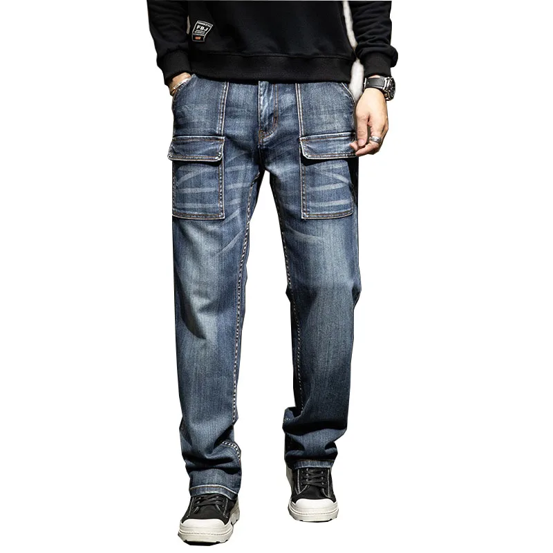 Mcikkny Männer Cargo Casual Jeans Vintage gerade lose Jeans hose für Herren hosen plus Größe 29-44 Multi Taschen