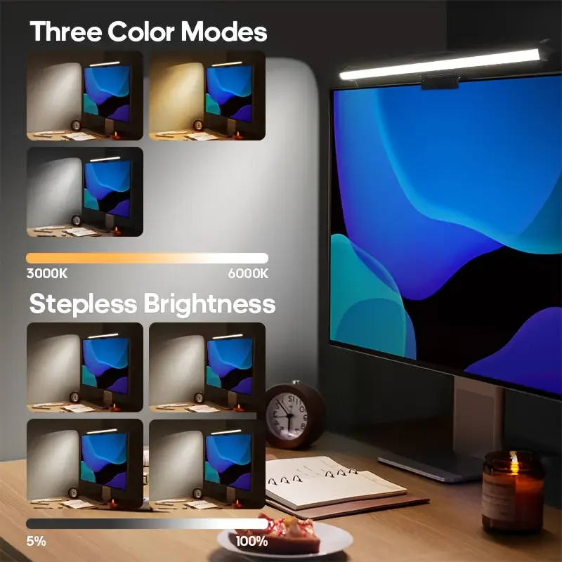 LED-Schreibtischlampe, Monitor-Lichtleiste, Augenpflege-Tischlampe, Computer, stufenlose Dimmung, Beleuchtung, Monitor, Bildschirm, Lichtleiste für Arbeit, Gaming