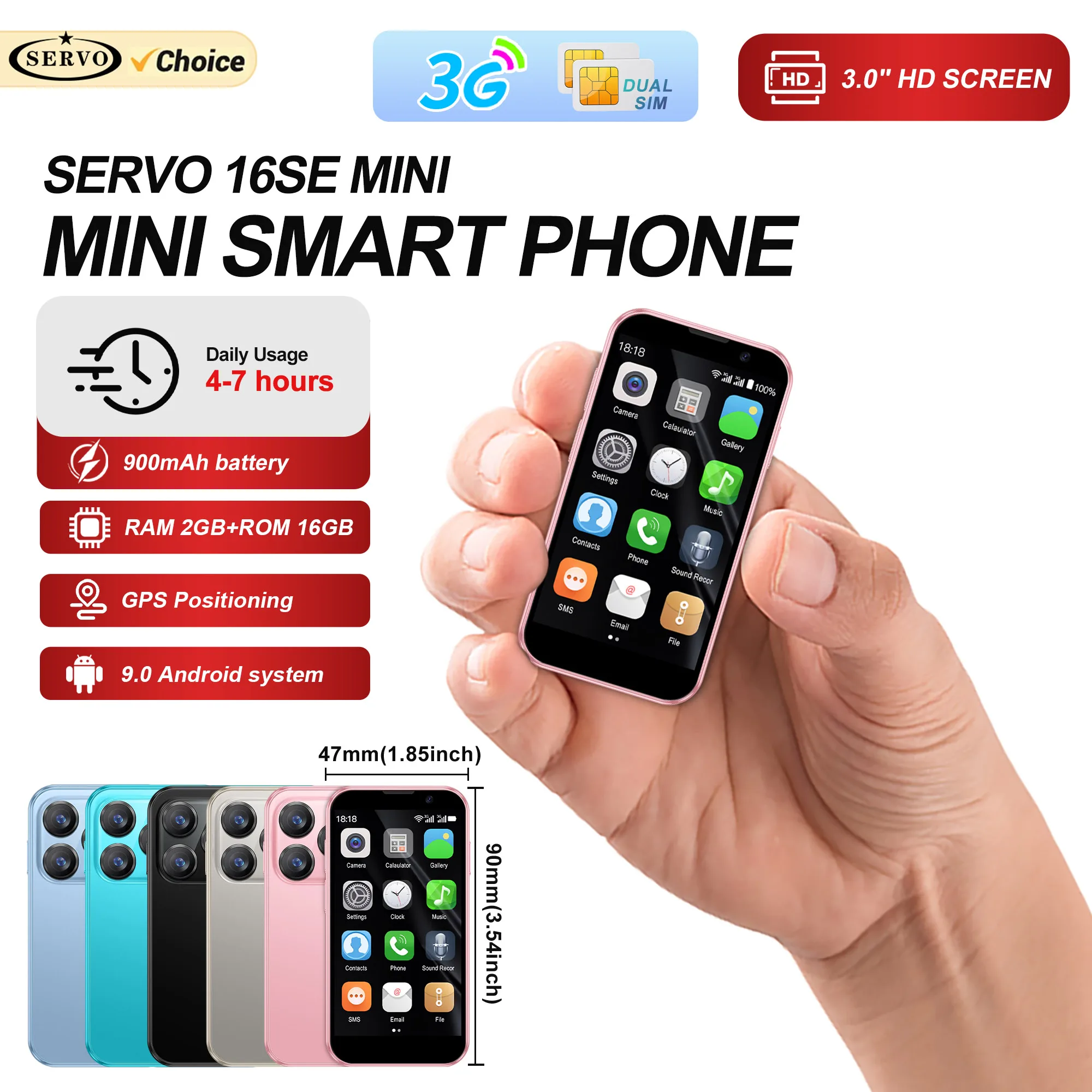 2025 NEUES 3G-Mini-Smartphone, Android 9.0, 3,0-Zoll-HD-Bildschirm, 2 GB RAM, 16 GB ROM, Dual-SIM-Standby-Wiedergabe, kleines Mobiltelefon, mehr Apps Image