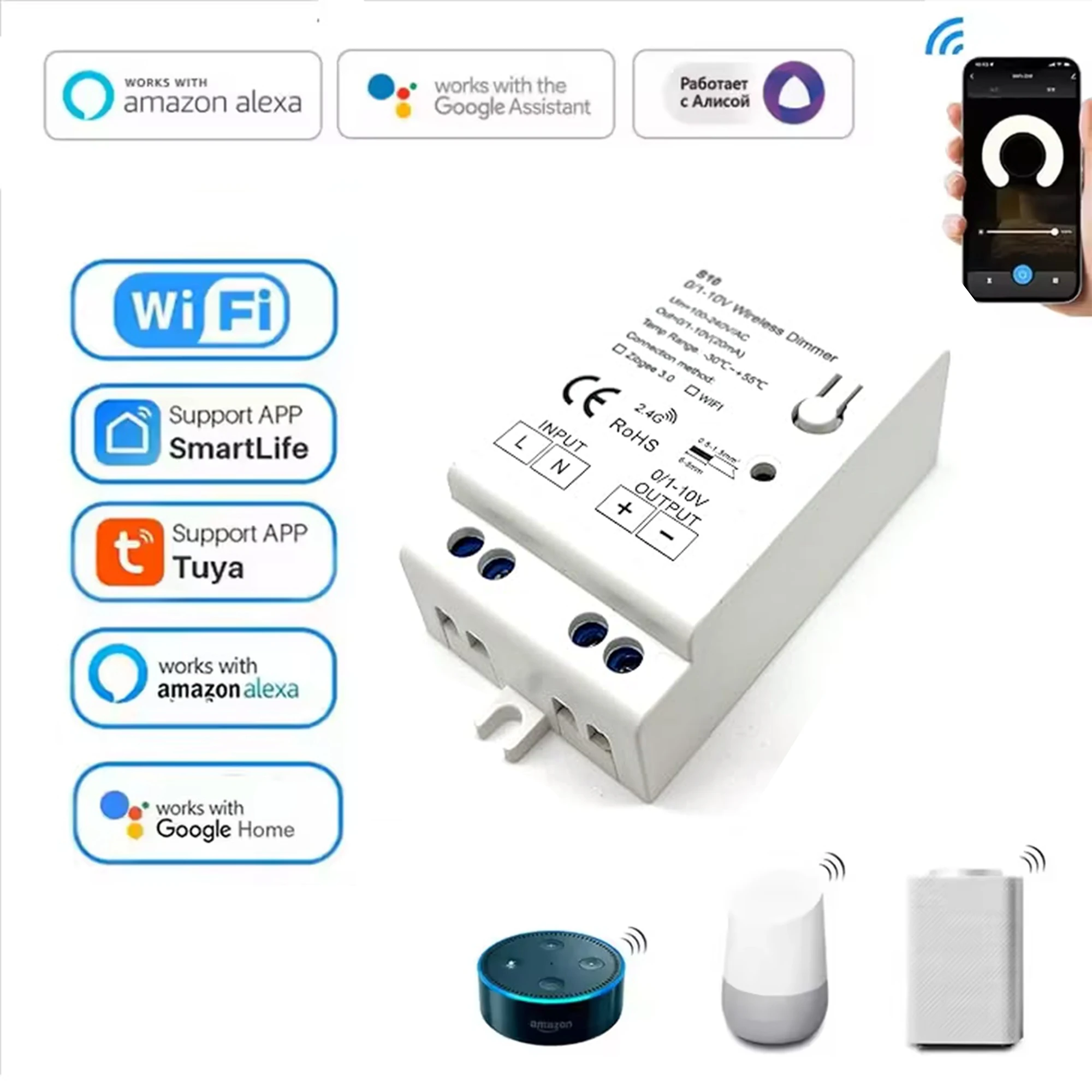 LED WiFi Tuya dimmbare LED Wireless Controller AC 100-240V 0/1-10V Smart Home Wireless Control Stimme, Alexa Google Home stabil