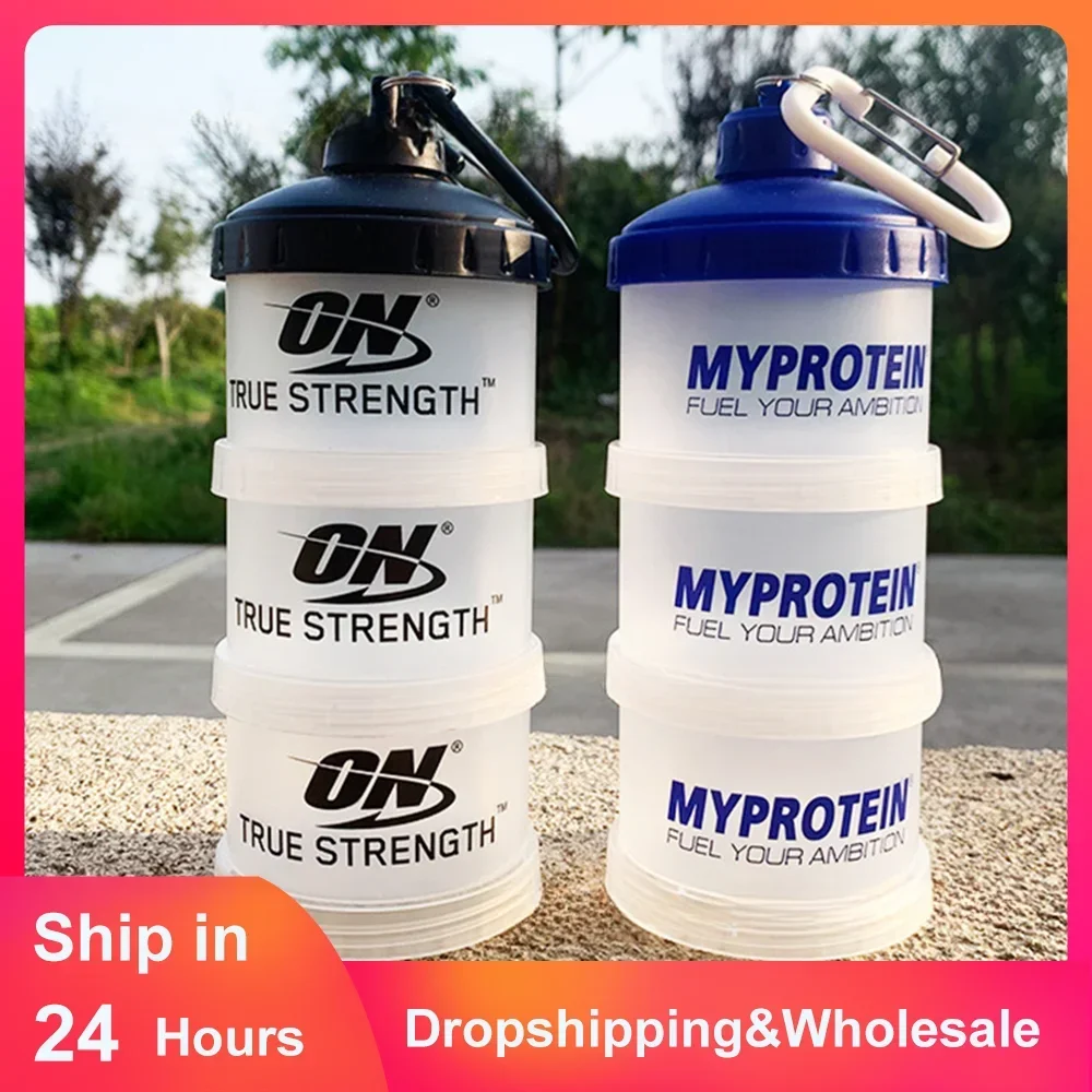 3-schicht Tragbare Protein Pulver Box Trichter Pulver Box Fitness Ergänzung Flasche Griff Layered Lagerung Medizin Box Snack Können Image