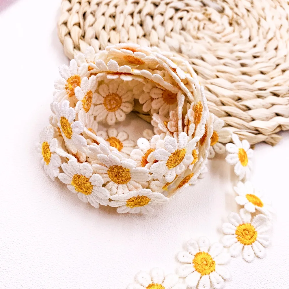 2yard/lot Daisy Spitze Trim Hohe Qualität Blume Spitze Stoff Stickerei Handgemachte Patchwork Band DIY Bekleidung Nähen Zubehör Image
