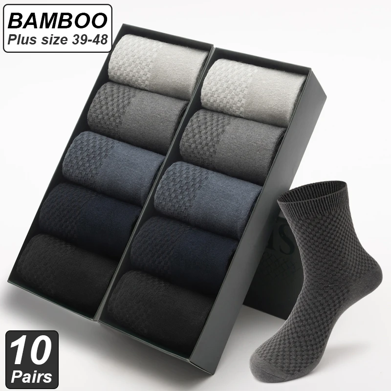 10 Paare/los männer Bambus Faser Socken Lange Schwarz Business Weiche Atmungsaktive Neue Hohe Qualität Herbst für Männliche Socken Plus größe 39-48 Image