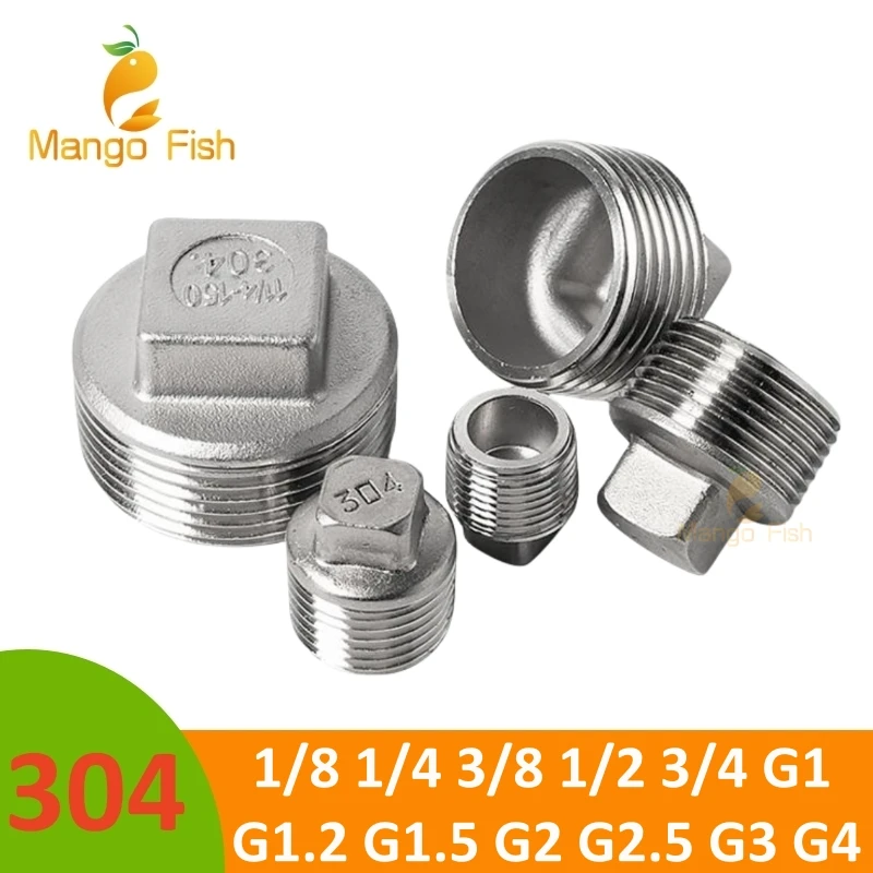 1/5/10 Stück 1/8 Zoll 1/4 Zoll 3/8 Zoll 1/2 Zoll 3/4 Zoll 1 Zoll G1,2 BSP Außengewinde Viereckblockierung 304 Edelstahl Rohrverschraubungen Vierkantendstopfen Image